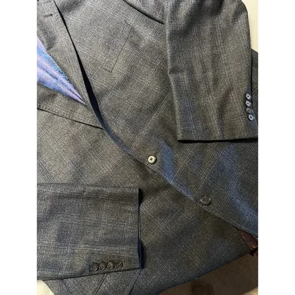 Ted Baker 50XL 42x31 Charcoal Gray Purple Plaid Flannel Men's Designer Suit - Picture 6 of 16
